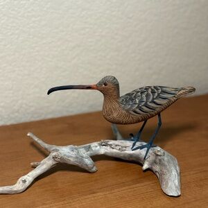 Long-Billed Curlew Bird Wood Carved Sculpture
Hand Painted on Driftwood Base
